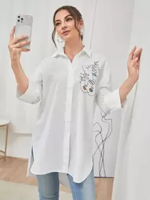 Mulvari Figure Graphic Button Up Blouse - White - View 1