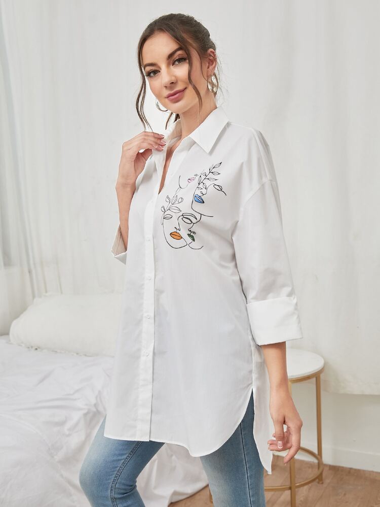 Mulvari Blusa con estampado de figura con botón - Blanco - Añade 4