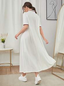 SHEIN Vestido estilo camiseta unido en contraste de cuello polo - Blanco - Ver 2