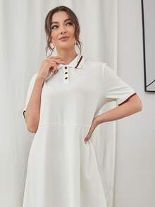 SHEIN Vestido estilo camiseta unido en contraste de cuello polo - Blanco - Ver 3