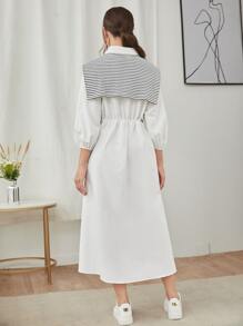 Seusyu 腰部抽繩襯衫洋裝帶條紋圖案披肩