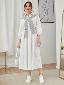 Seusyu 腰部抽繩襯衫洋裝帶條紋圖案披肩