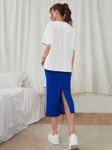 Mulvari Letter Graphic Tee & Split Hem Skirt - Multicolor - View 5