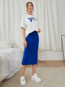 Mulvari Letter Graphic Tee & Split Hem Skirt - Multicolor - View 2
