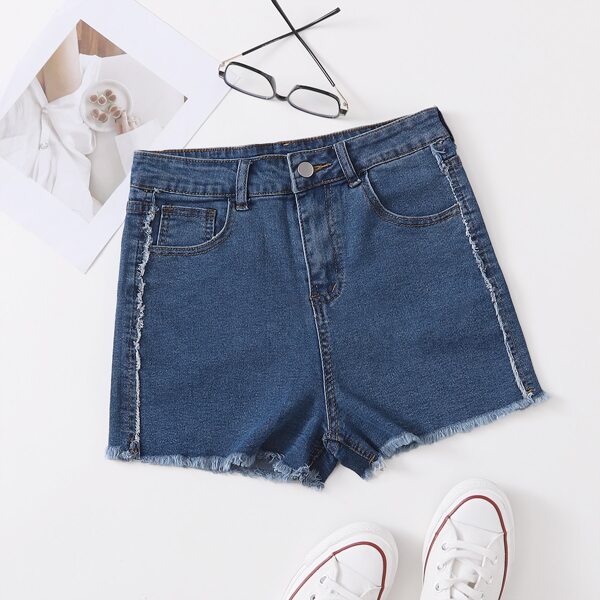 

Raw Hem Button Fly Denim Shorts, Medium wash