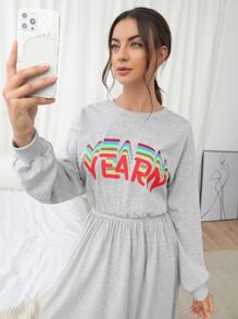 Mulvari Letter Graphic Drop Shoulder Blouson Dress - Light Grey - View 3