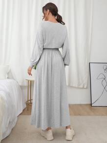 Mulvari Letter Graphic Drop Shoulder Blouson Dress - Light Grey - View 2