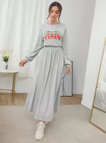 Mulvari Letter Graphic Drop Shoulder Blouson Dress - Light Grey - View 1