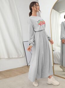 Mulvari Letter Graphic Drop Shoulder Blouson Dress - Light Grey - View 4
