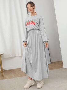 Mulvari Letter Graphic Drop Shoulder Blouson Dress - Light Grey - View 5