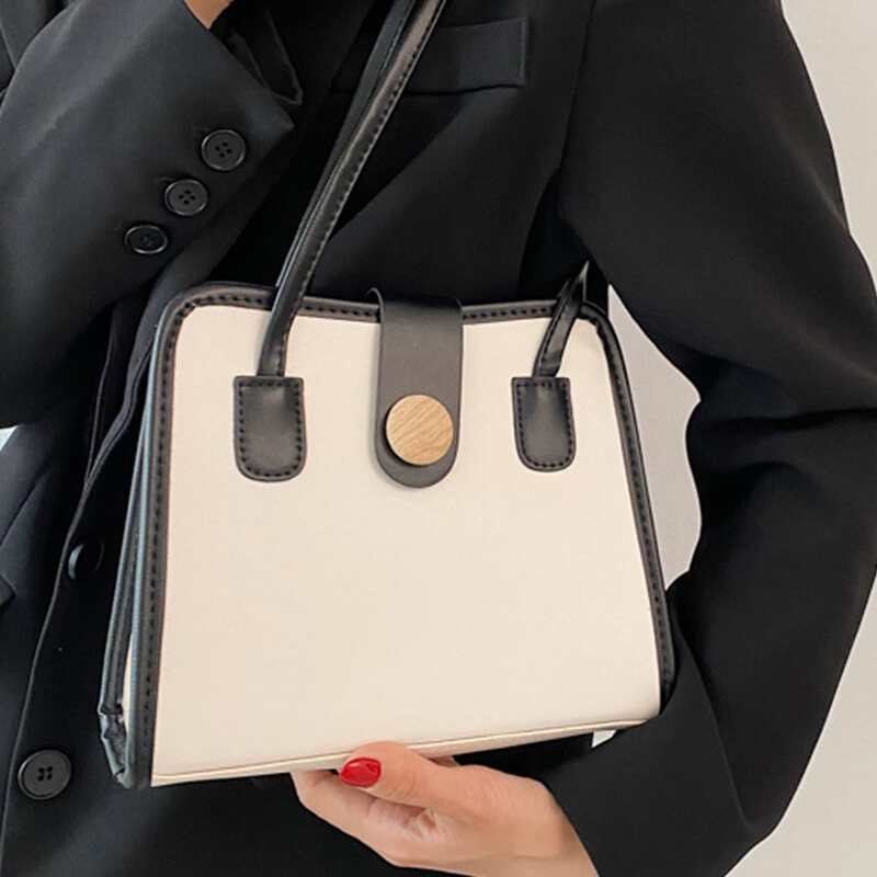 

Colorblock Shoulder Bag, Black and white