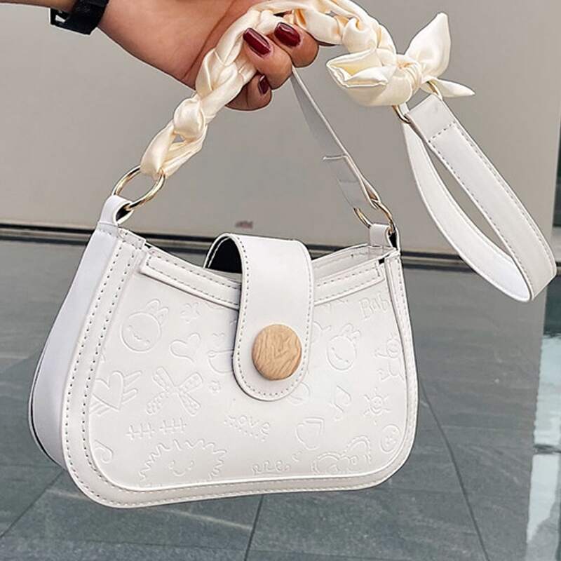 

Cartoon Embossed Shoulder Bag, White