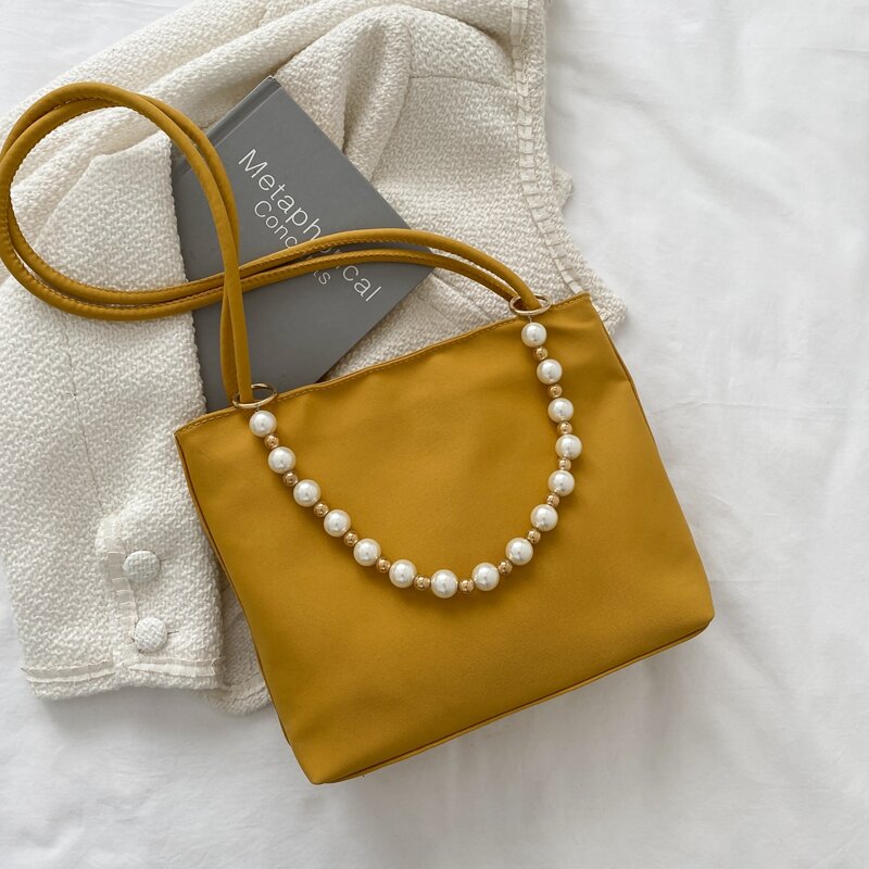 

Faux Pearl Decor Tote Bag, Yellow