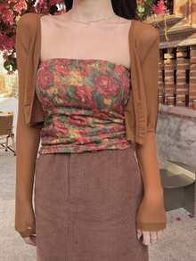 素色半透明短款上衣