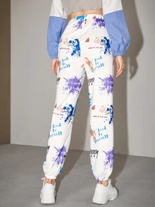 SHEIN 噴濺印花和標語圖案衛褲 - 彩色 - 查看 4