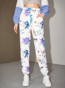 SHEIN 噴濺印花和標語圖案衛褲 - 彩色 - 查看 5