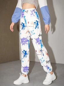 SHEIN 噴濺印花和標語圖案衛褲 - 彩色 - 查看 6