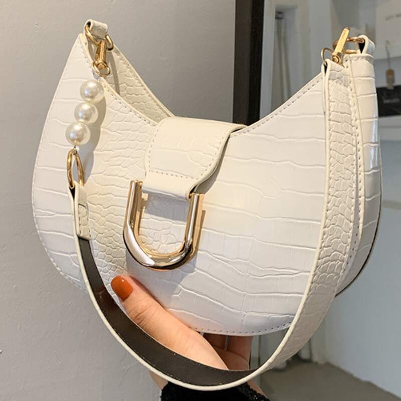 

Croc Embossed Shoulder Bag, White