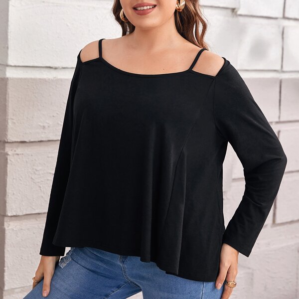 

Plus Solid Cold Shoulder Tee, Black