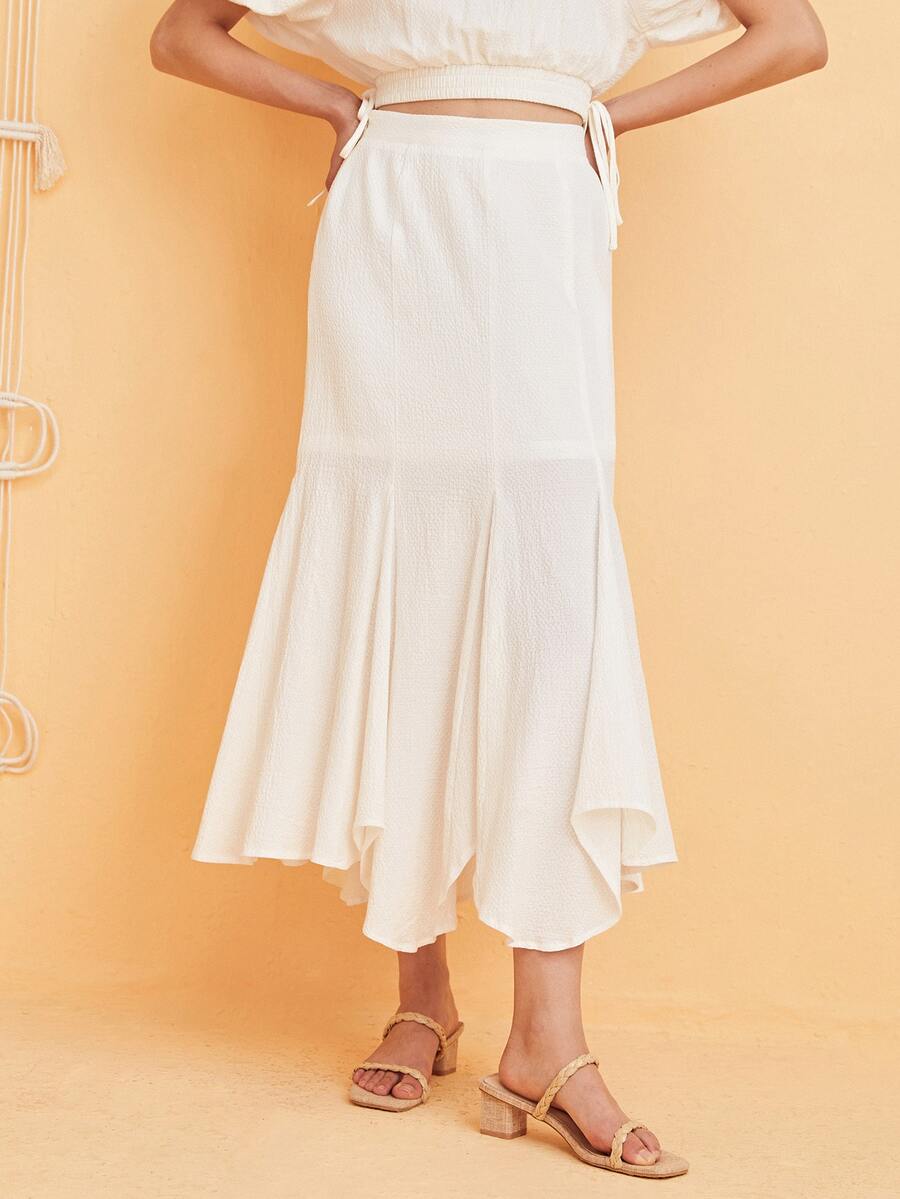 SHEIN Falda asimétrico bajo con fruncido - Blanco - Ver 1