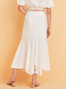 SHEIN Falda asimétrico bajo con fruncido - Blanco - Ver 2