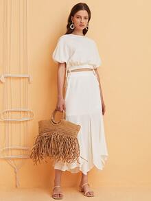 SHEIN Falda asimétrico bajo con fruncido - Blanco - Ver 3