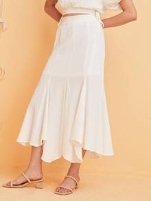 SHEIN Falda asimétrico bajo con fruncido - Blanco - Ver 4