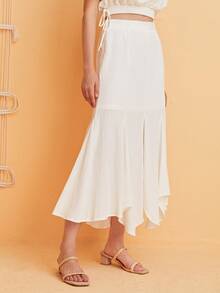 SHEIN Falda asimétrico bajo con fruncido - Blanco - Ver 5