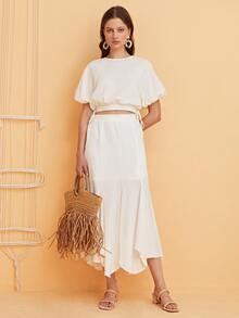 SHEIN Falda asimétrico bajo con fruncido - Blanco - Ver 6