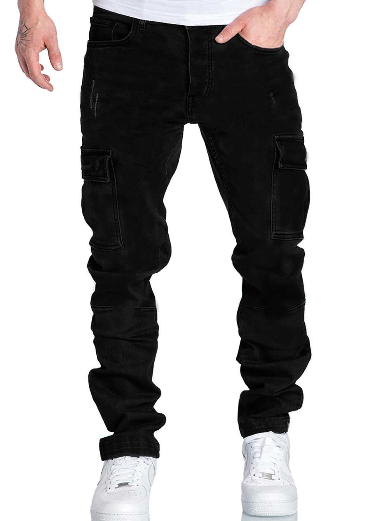 Manfinity Quần Jeans Nam Túi Bị tách màu trơn - màu đen - Xem 1