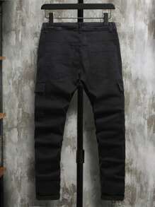 Manfinity Quần Jeans Nam Túi Bị tách màu trơn - màu đen - Xem 2