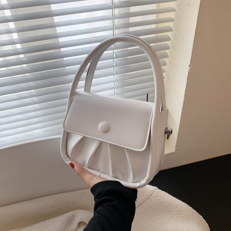 

Double Handle Ruched Bag, White