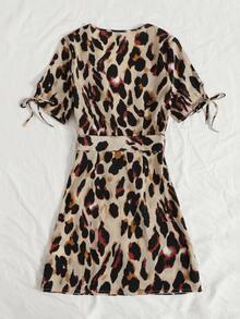 Allover Print Tie Cuff Belted Dress - Multicolor - View 2