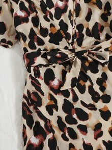 Allover Print Tie Cuff Belted Dress - Multicolor - View 3