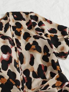 Allover Print Tie Cuff Belted Dress - Multicolor - View 4