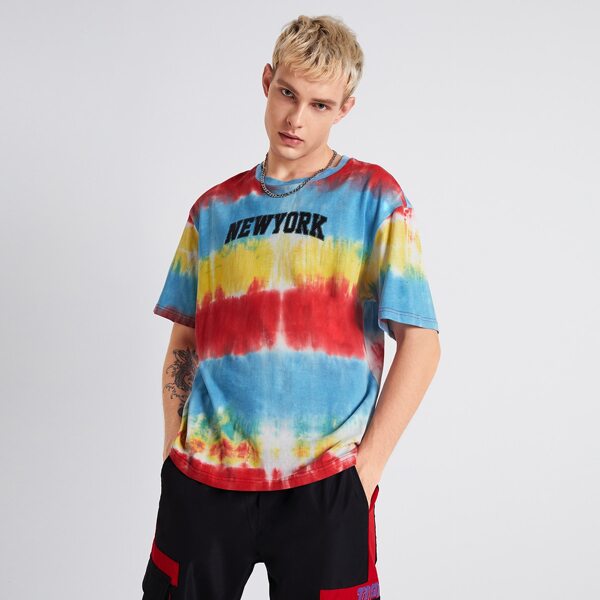 

Men Letter Graphic Tie Dye Tee, Multicolor
