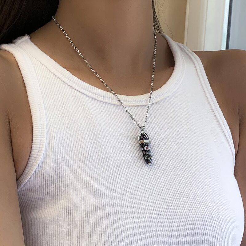 

Stone Pendant Chain Necklace, Silver