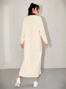 Mulvari Contrast Collar Heart & Letter Graphic Oversized Dress - Beige - View 3