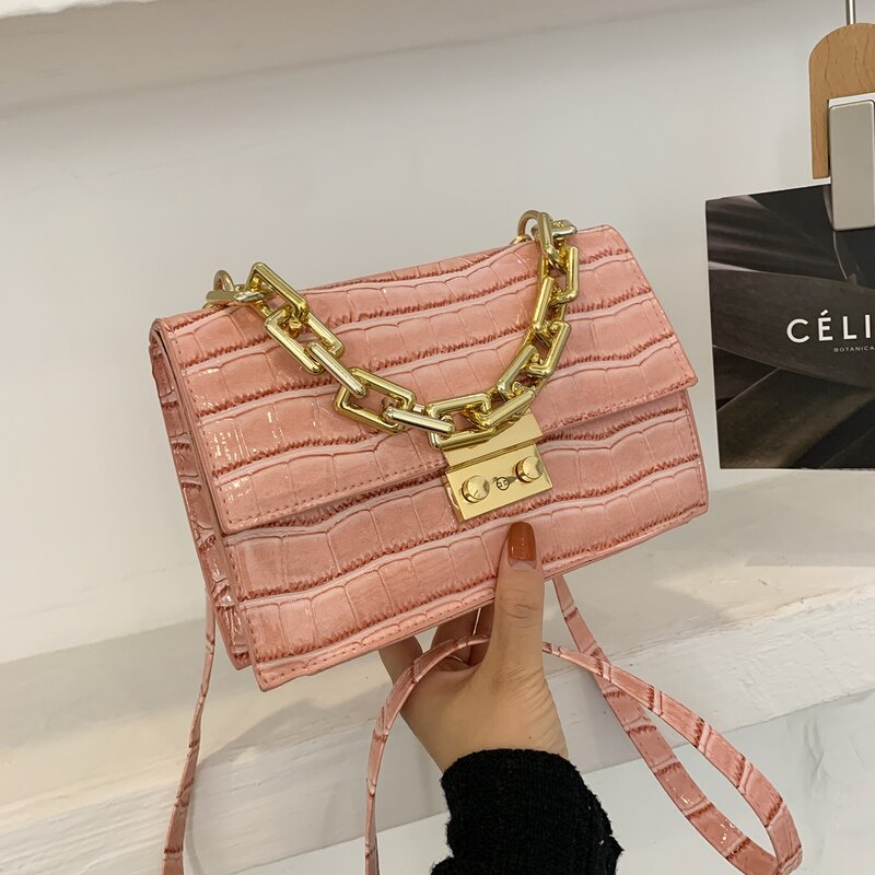 

Croc Embossed Satchel Bag, Pink