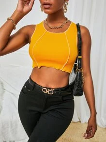 Áo hai dây Gân đan màu trơn Giải trí - Màu Mù tạt vàng - Xem 1