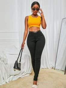 Áo hai dây Gân đan màu trơn Giải trí - Màu Mù tạt vàng - Xem 5