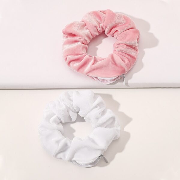 

2pcs Zipper Detail Solid Scrunchie, Multicolor