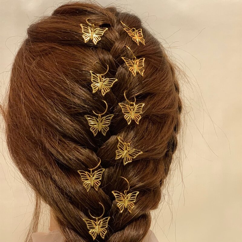 

10pcs Butterfly Decor Hair Ring, Gold