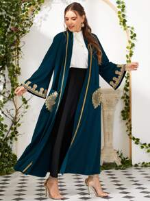 Al Najma Plus Dual Pocket Appliques Abaya - Dark Green - View 1