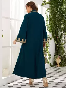Al Najma Plus Dual Pocket Appliques Abaya - Dark Green - View 2