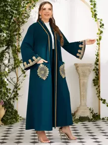 Al Najma Plus Dual Pocket Appliques Abaya - Dark Green - View 3
