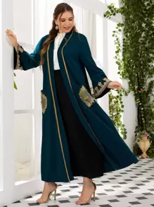 Al Najma Plus Dual Pocket Appliques Abaya - Dark Green - View 4