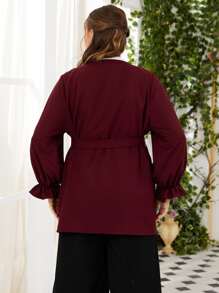 Mulvari Blusa con cinturón, mangas acampanadas y bordados, color rojo borgoña - Burdeos - Ver 2