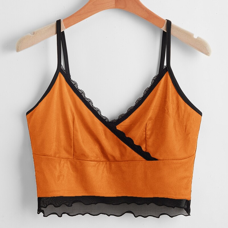 

Contrast Mesh Crop Cami, Orange
