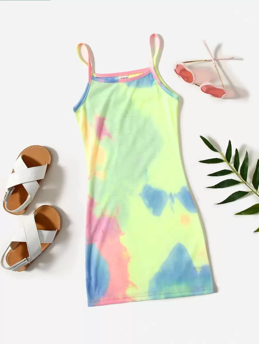 SHEIN 小女童紮染吊帶洋裝